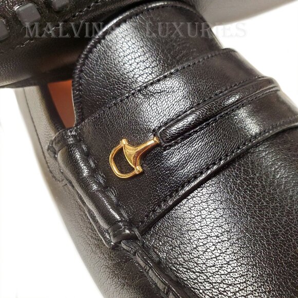 GUCCI SHOES MENS BLACK LEATHER HALF HORSEBIT DRIVER LOAFERS sz 10 / 10.5 US - Picture 10 of 15